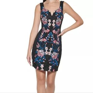 Guess Sleeveless Sheath Dress Laced Floral Embroidery Multicolor Bodycon 10
